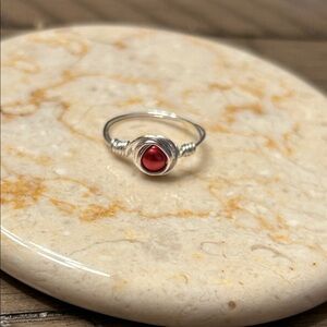 Elegant Silver Ring with Red faux pearl